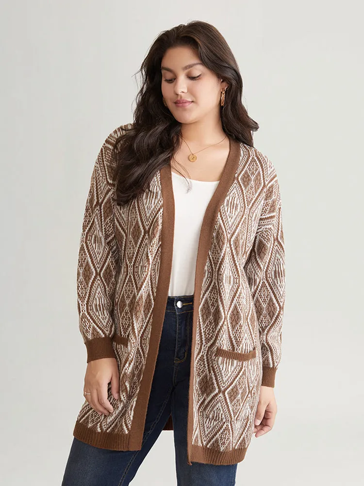 Geometric Graphic Patched Pocket Jacquard Cardigan sold by Bloomchic product image thumbnail 3