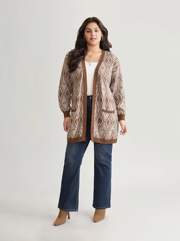 Geometric Graphic Patched Pocket Jacquard Cardigan sold by Bloomchic product image thumbnail 4