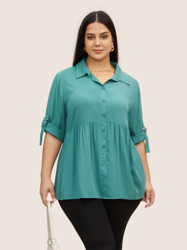 Rayon Shirt Collar Button Cuff Sleeve Blouse sold by Bloomchic