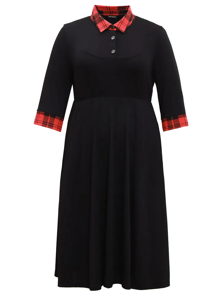 Plaid Patchwork Shirt Collar Button Up Dress sold by Bloomchic product image thumbnail 5