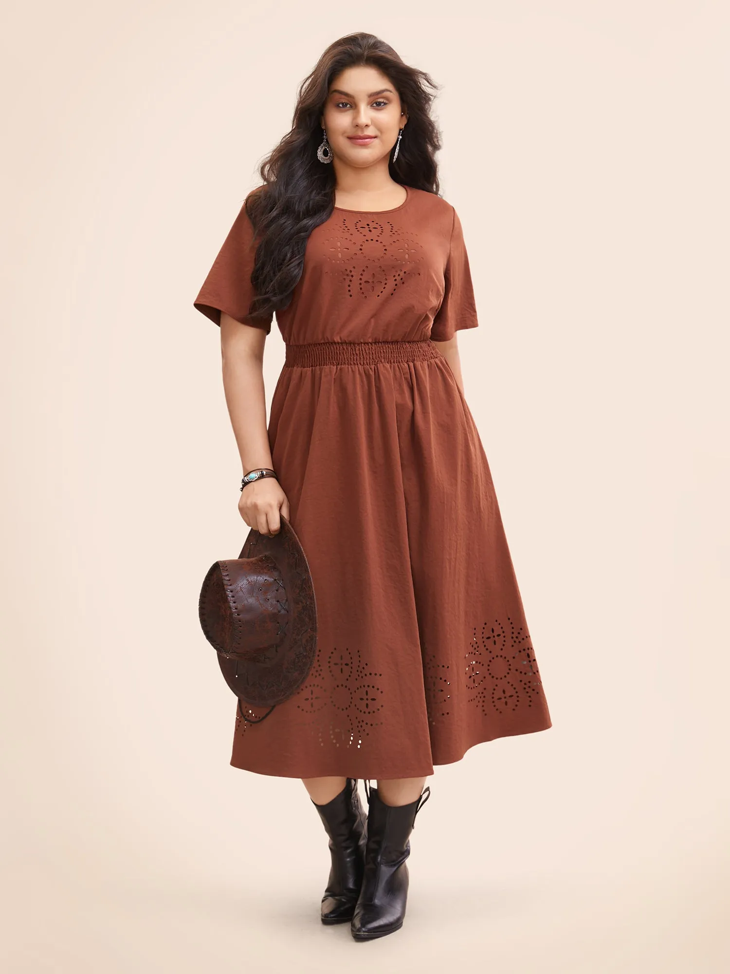 Floral Burnout Stretchy Waist Midi Dress sold by Bloomchic