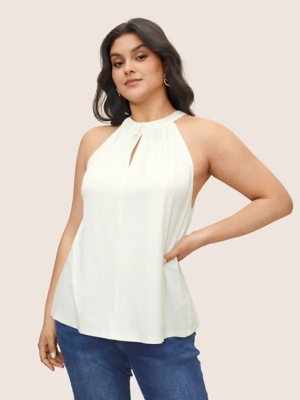 Solid Stand Up Collar Gathered Tank Top sold by Bloomchic