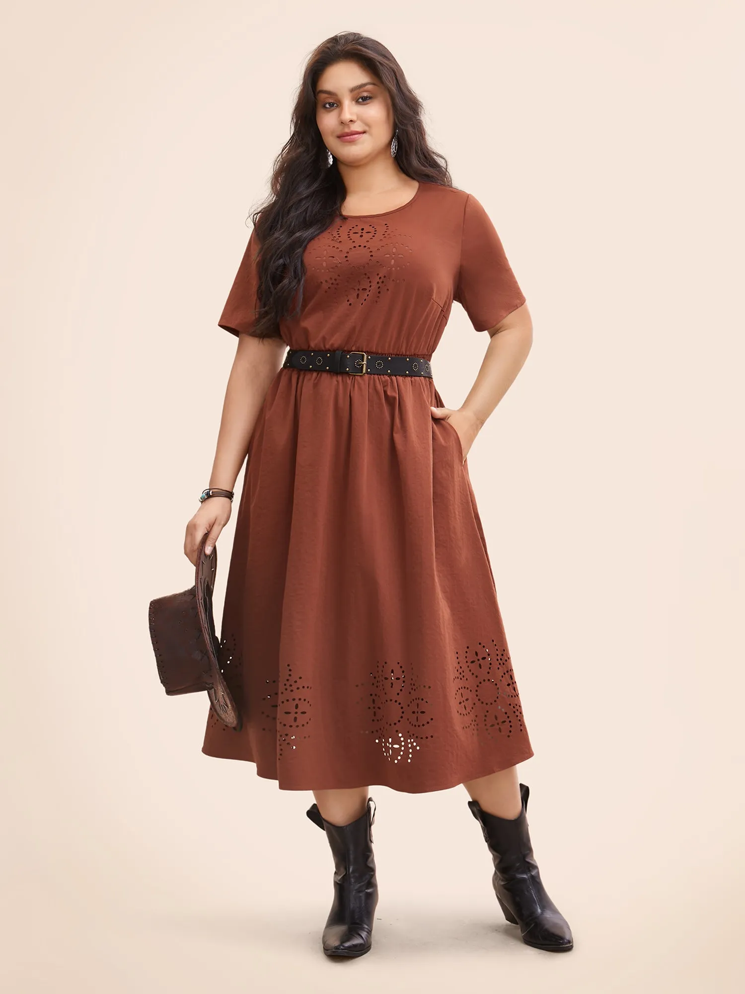 Floral Burnout Stretchy Waist Midi Dress sold by Bloomchic product image thumbnail 2