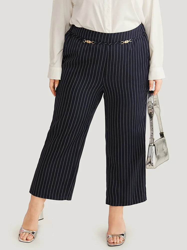 Striped Mid Rise Buckle Detail Pants sold by Bloomchic
