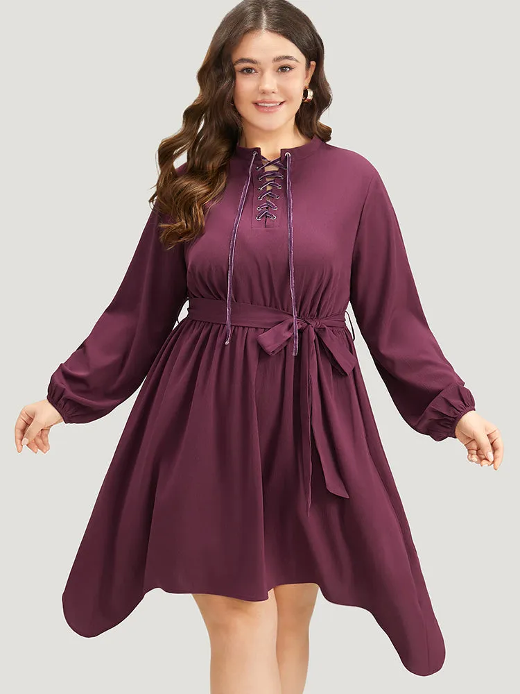 Halloween Plain Lantern Sleeve Belted Lace Up Asymmetrical Hem Dress sold by Bloomchic product image thumbnail 5