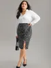 Geometric Graphic Twist Front Split Side Skirt sold by Bloomchic