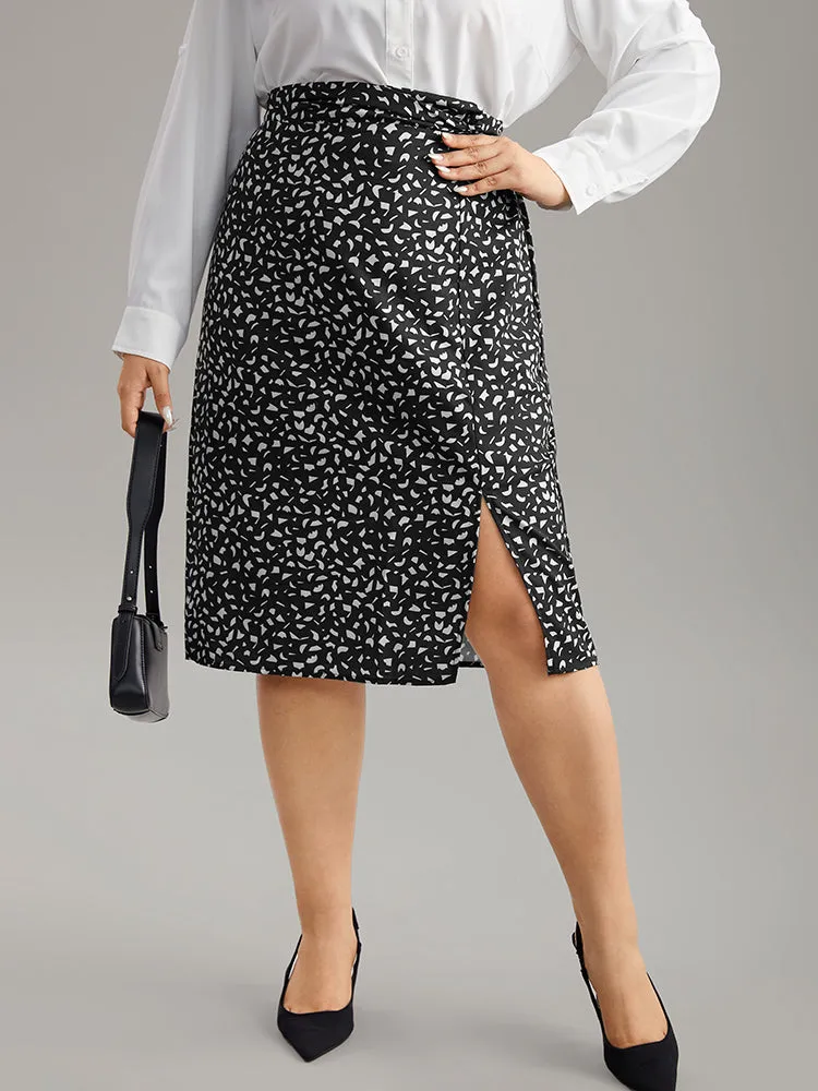 Geometric Graphic Twist Front Split Side Skirt sold by Bloomchic