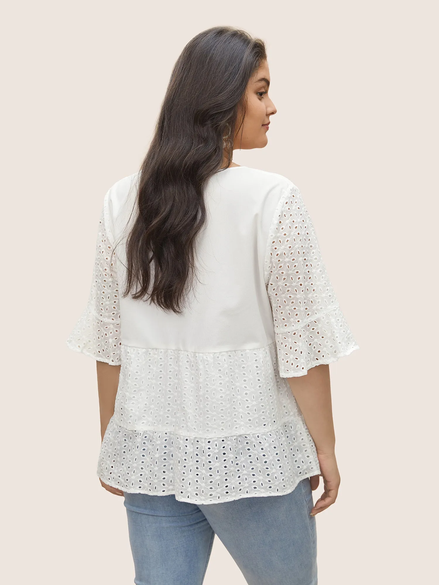 Broderie Anglaise Patchwork Flutter Sleeve Blouse sold by Bloomchic product image thumbnail 4