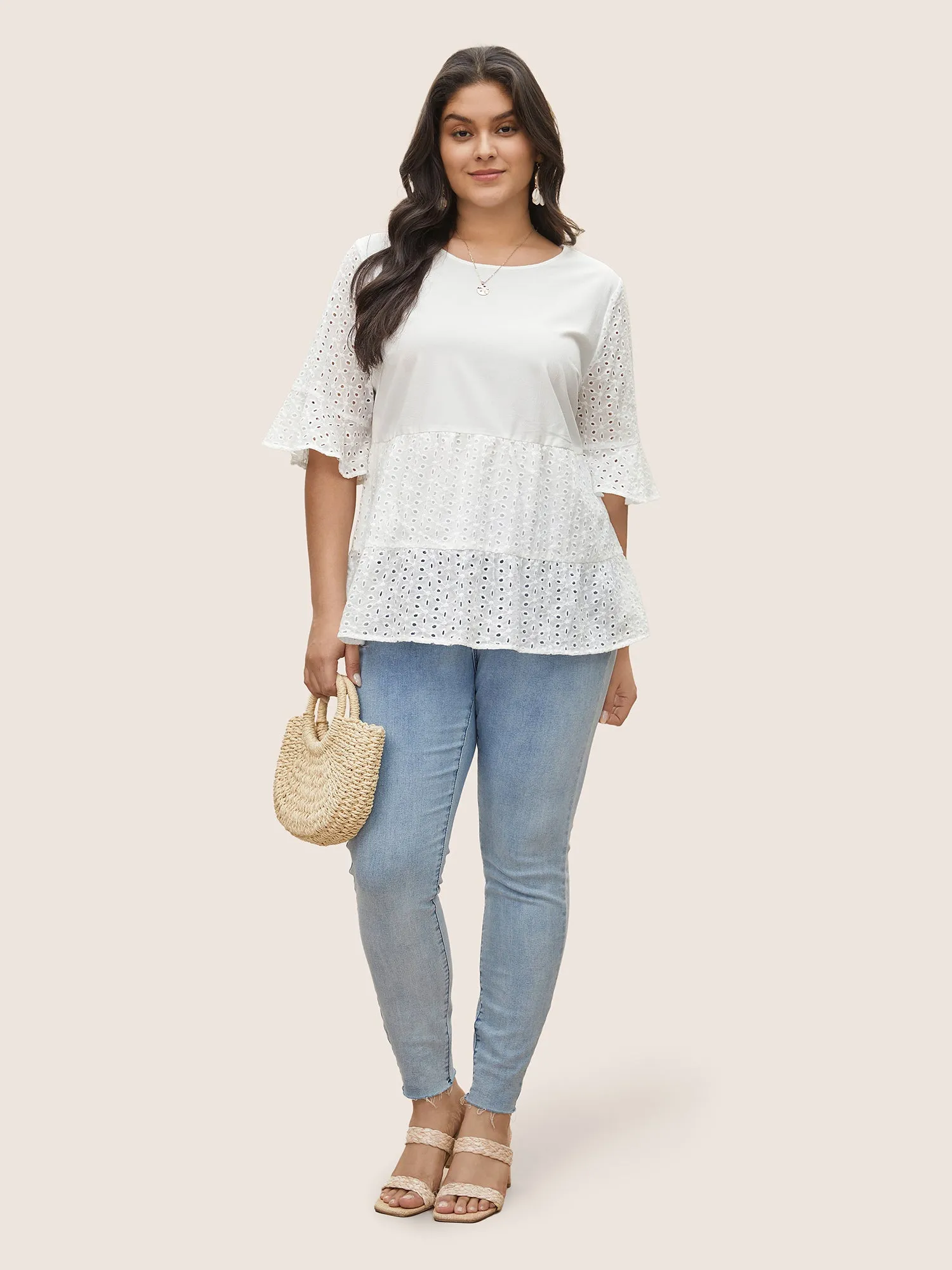 Broderie Anglaise Patchwork Flutter Sleeve Blouse sold by Bloomchic product image thumbnail 2