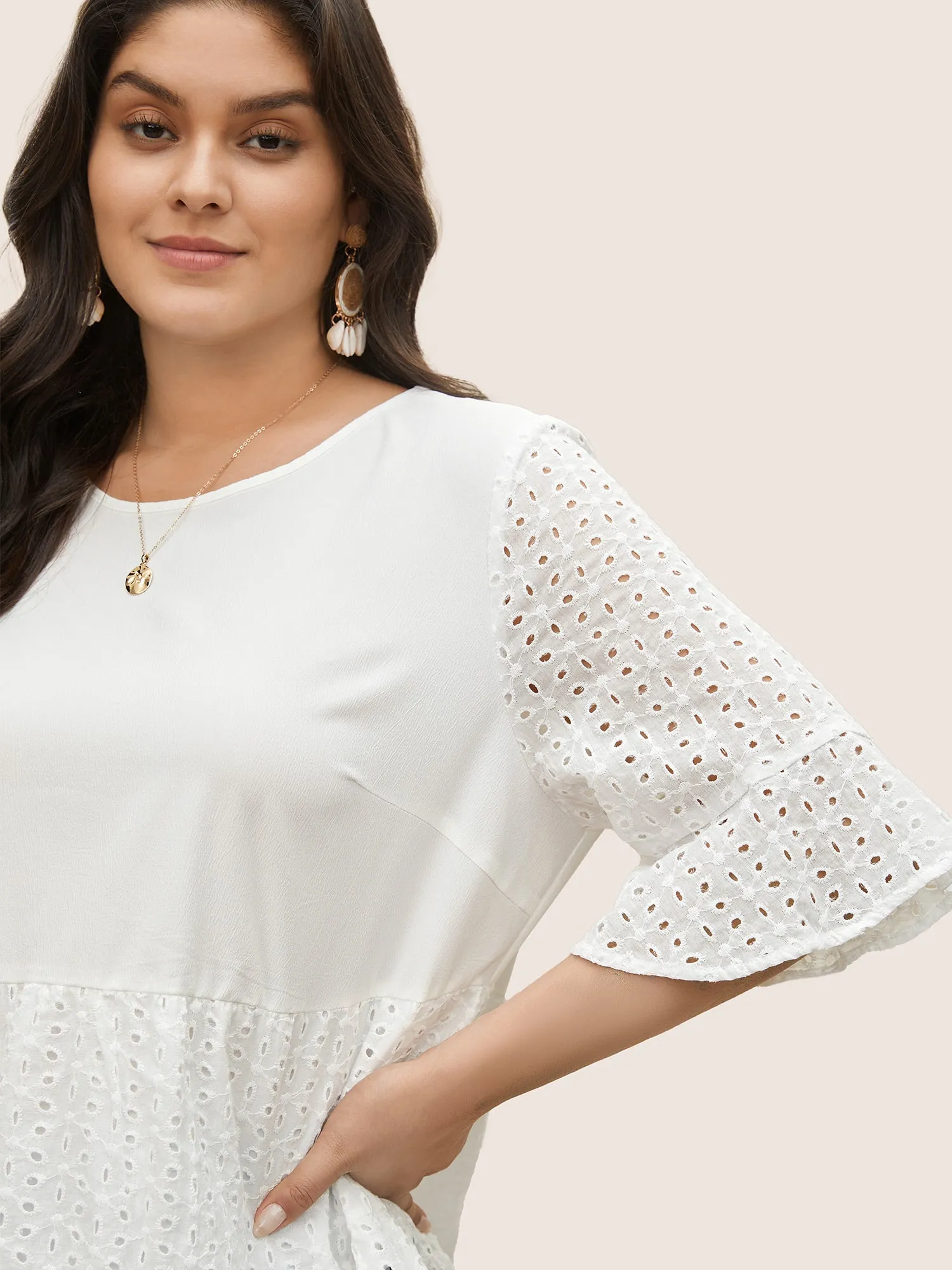 Broderie Anglaise Patchwork Flutter Sleeve Blouse sold by Bloomchic product image thumbnail 3