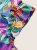 Colored Plants Print Ruffle Trim Jumpsuit sold by Bloomchic