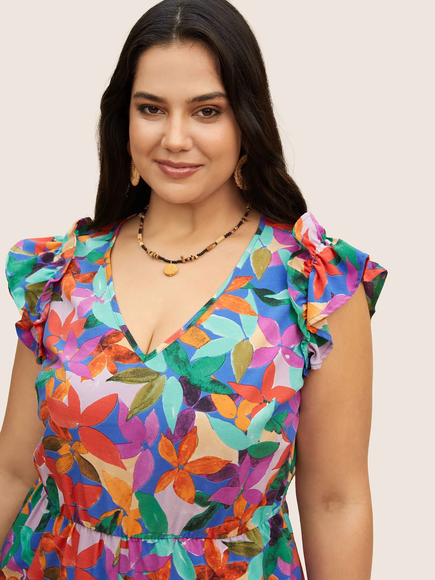 Colored Plants Print Ruffle Trim Jumpsuit sold by Bloomchic product image thumbnail 3