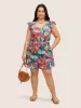 Colored Plants Print Ruffle Trim Jumpsuit sold by Bloomchic