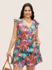 Colored Plants Print Ruffle Trim Jumpsuit sold by Bloomchic