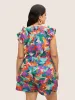 Colored Plants Print Ruffle Trim Jumpsuit sold by Bloomchic