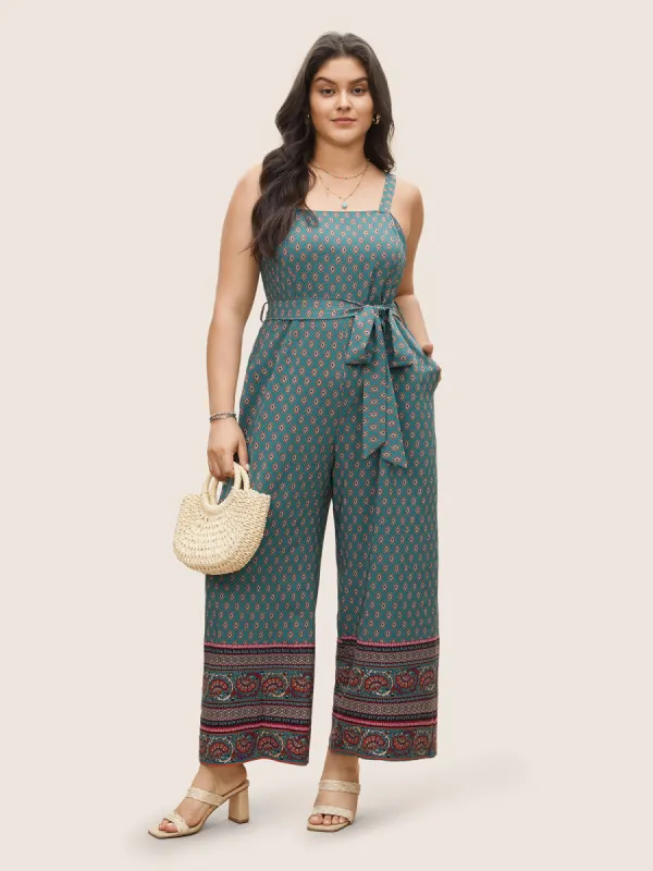 Bandana Print Contrast Patchwork Belted Cami Jumpsuit sold by Bloomchic