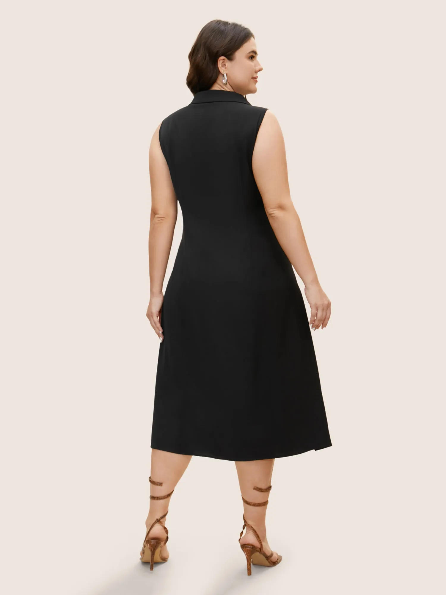 Suit Collar Button Through Sleeveless Midi Dress sold by Bloomchic product image thumbnail 4