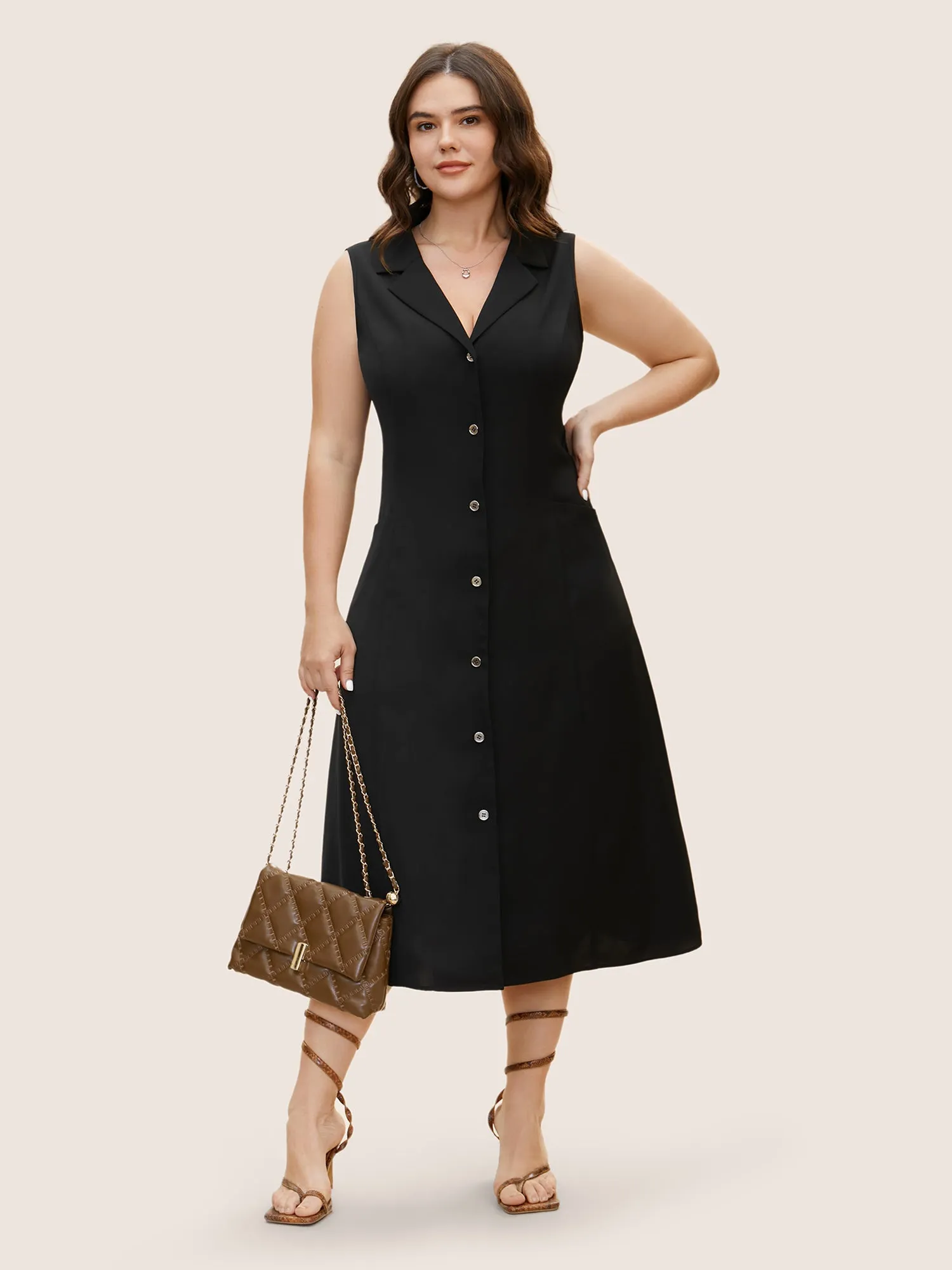 Suit Collar Button Through Sleeveless Midi Dress sold by Bloomchic product image thumbnail 2