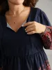 Boho Print Lantern Sleeve Tie Neck Elastic Waist Blouse sold by Bloomchic