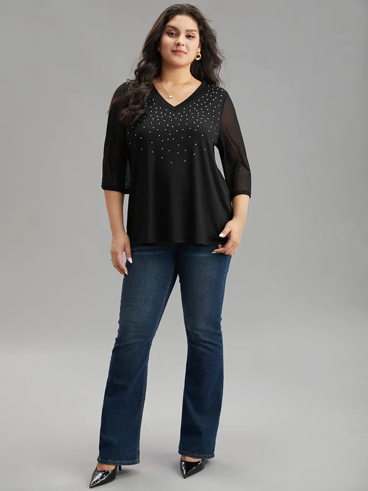 Plain Patchwork Mesh Rhinestone Detailing T-shirt sold by Bloomchic product image thumbnail 4