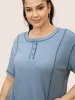 Waffle Knit Round Neck Button Up T-shirt sold by Bloomchic