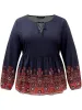 Boho Print Lantern Sleeve Tie Neck Elastic Waist Blouse sold by Bloomchic