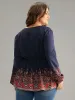 Boho Print Lantern Sleeve Tie Neck Elastic Waist Blouse sold by Bloomchic