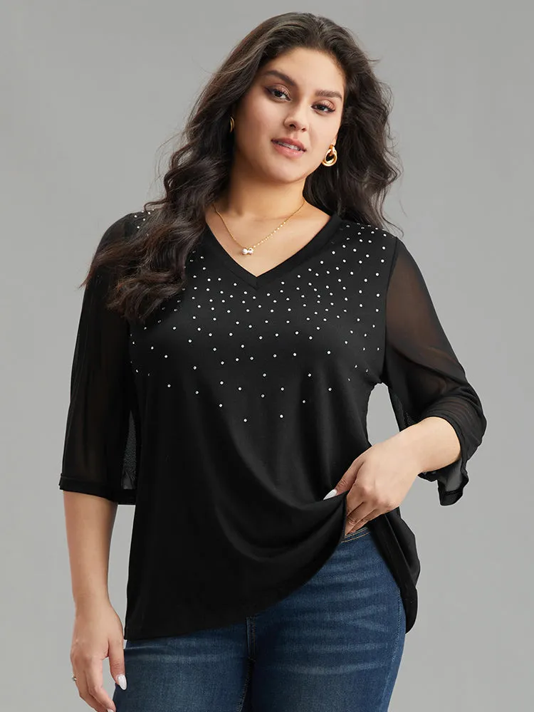 Plain Patchwork Mesh Rhinestone Detailing T-shirt sold by Bloomchic product image thumbnail 5