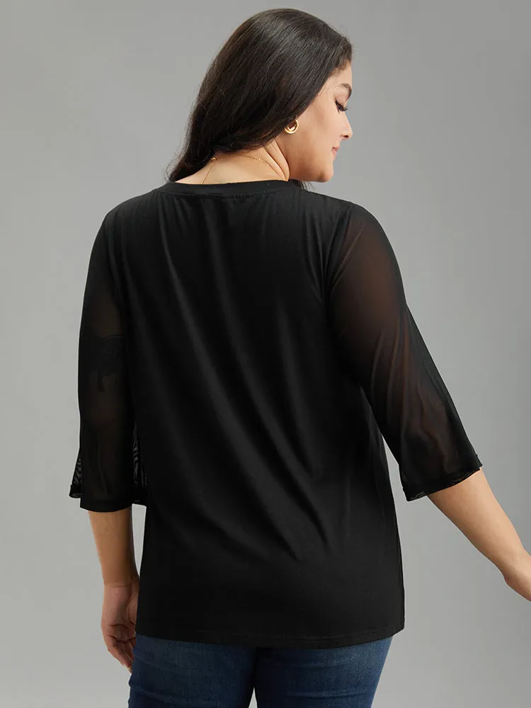 Plain Patchwork Mesh Rhinestone Detailing T-shirt sold by Bloomchic product image thumbnail 2