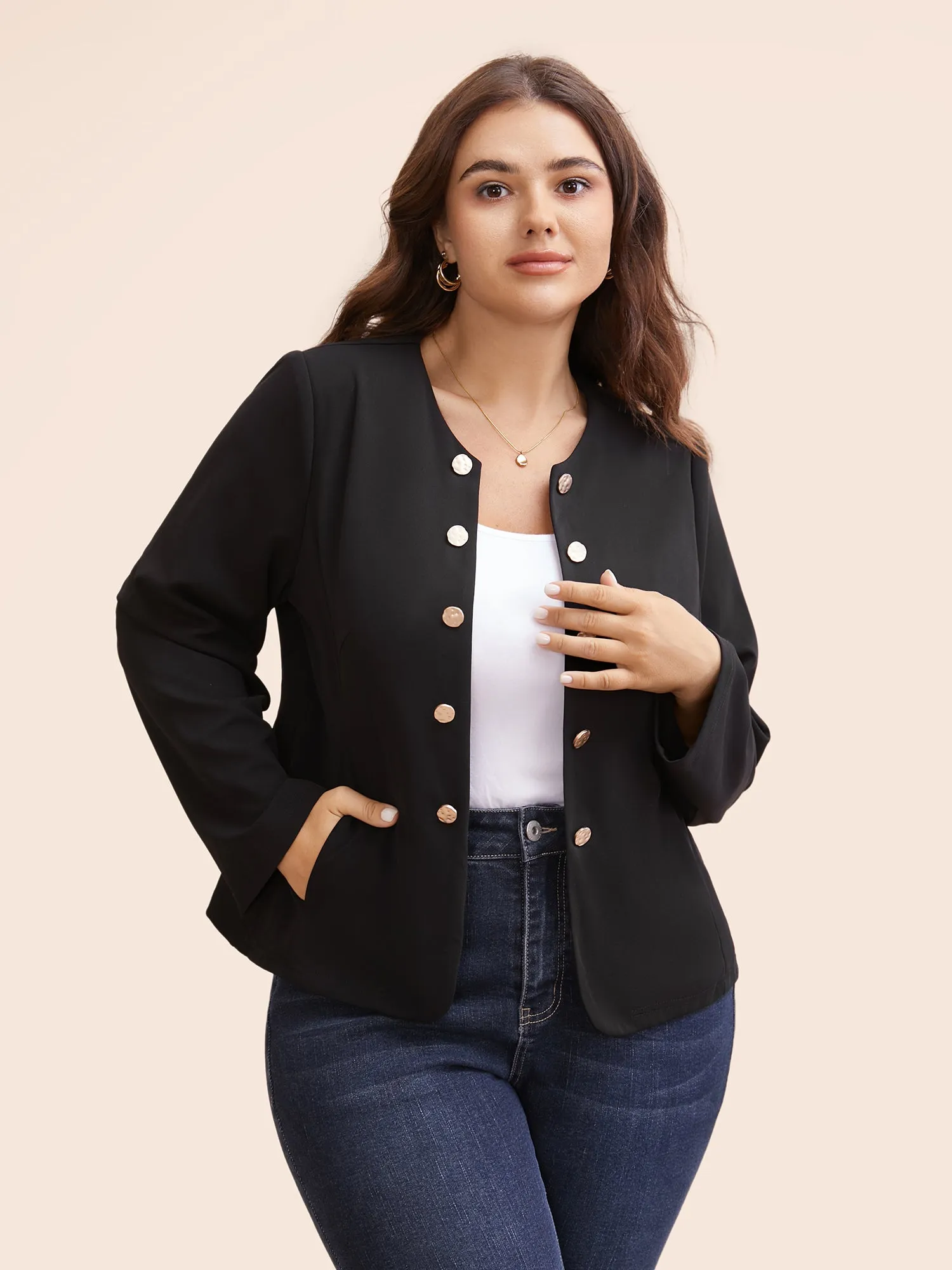 Button Detail Open Front Jacket sold by Bloomchic product image thumbnail 2