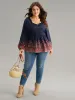 Boho Print Lantern Sleeve Tie Neck Elastic Waist Blouse sold by Bloomchic