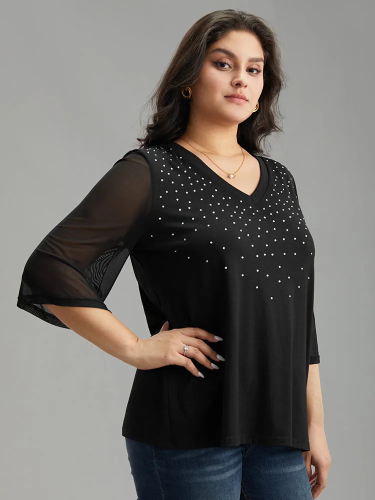 Plain Patchwork Mesh Rhinestone Detailing T-shirt sold by Bloomchic product image thumbnail 3