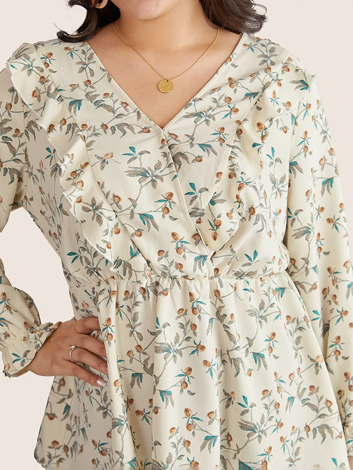 Ditsy Floral Overlap Collar Ruffle Trim Blouse sold by Bloomchic product image thumbnail 3