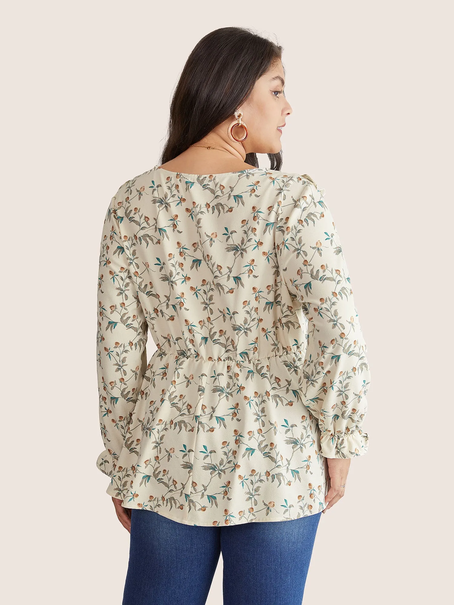 Ditsy Floral Overlap Collar Ruffle Trim Blouse sold by Bloomchic product image thumbnail 4