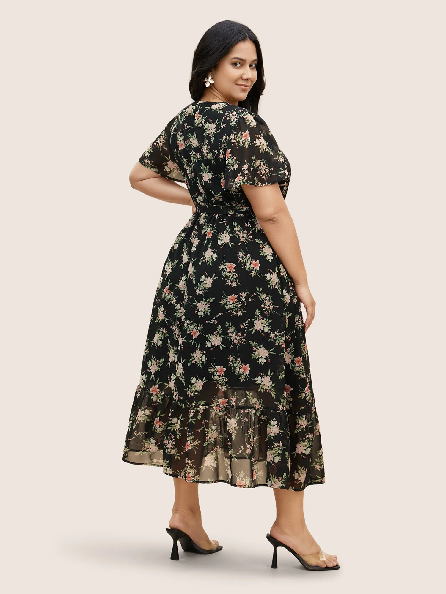 Surplice Neck Chiffon Floral Belted Dress sold by Bloomchic product image thumbnail 3