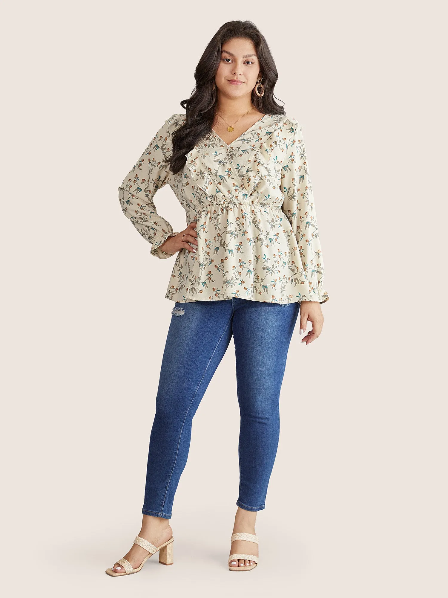 Ditsy Floral Overlap Collar Ruffle Trim Blouse sold by Bloomchic product image thumbnail 2