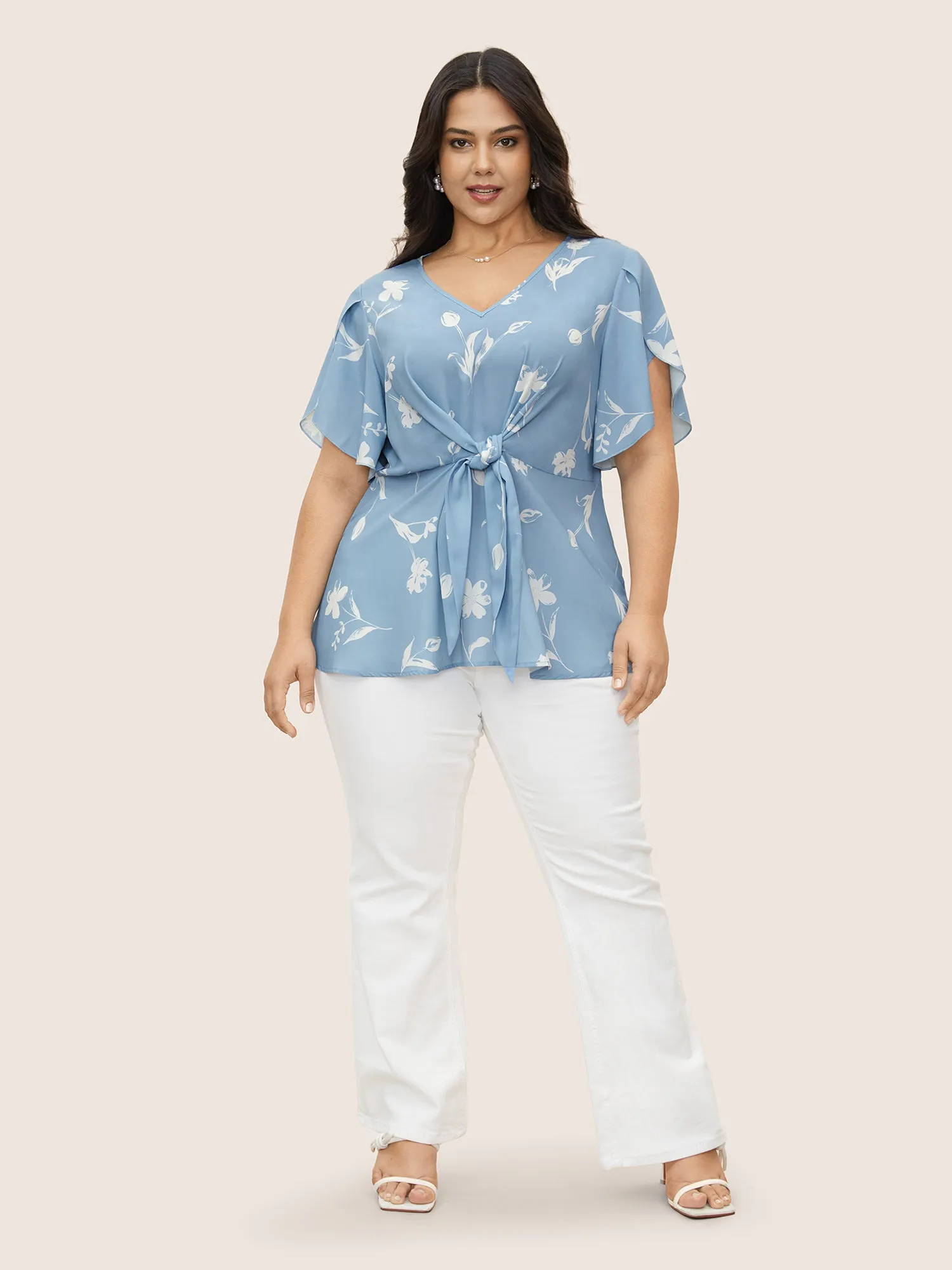 Floral Tie Knot Petal Sleeve Blouse sold by Bloomchic product image thumbnail 2