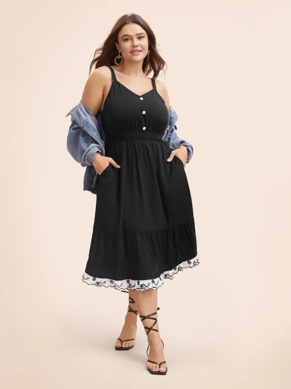 Woven Ribbon Button Detail Cami Dress sold by Bloomchic