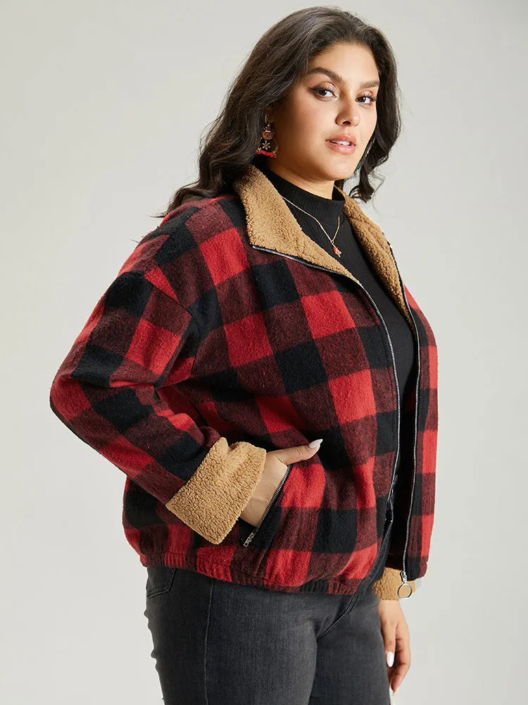 Plaid Patchwork Zipper Contrast Pocket Jacket sold by Bloomchic product image thumbnail 3
