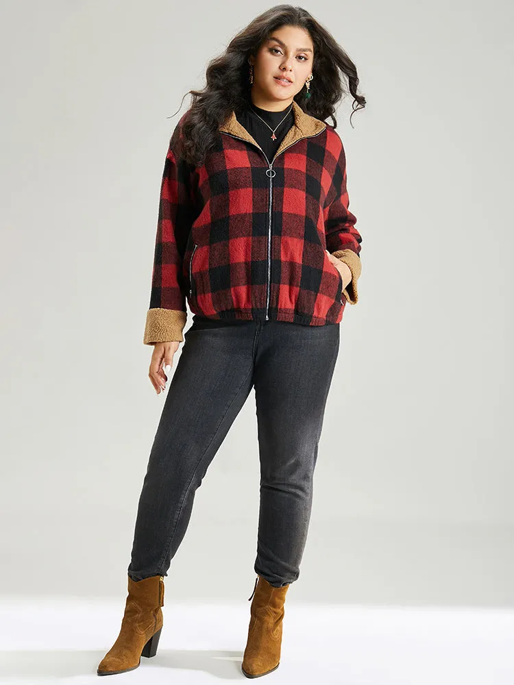 Plaid Patchwork Zipper Contrast Pocket Jacket sold by Bloomchic product image thumbnail 4