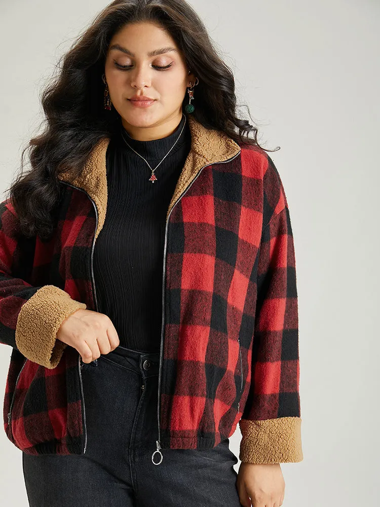 Plaid Patchwork Zipper Contrast Pocket Jacket sold by Bloomchic product image thumbnail 5