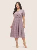 Ditsy Floral Ruffle Trim Ties Lantern Sleeve Dress sold by Bloomchic