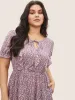 Ditsy Floral Ruffle Trim Ties Lantern Sleeve Dress sold by Bloomchic