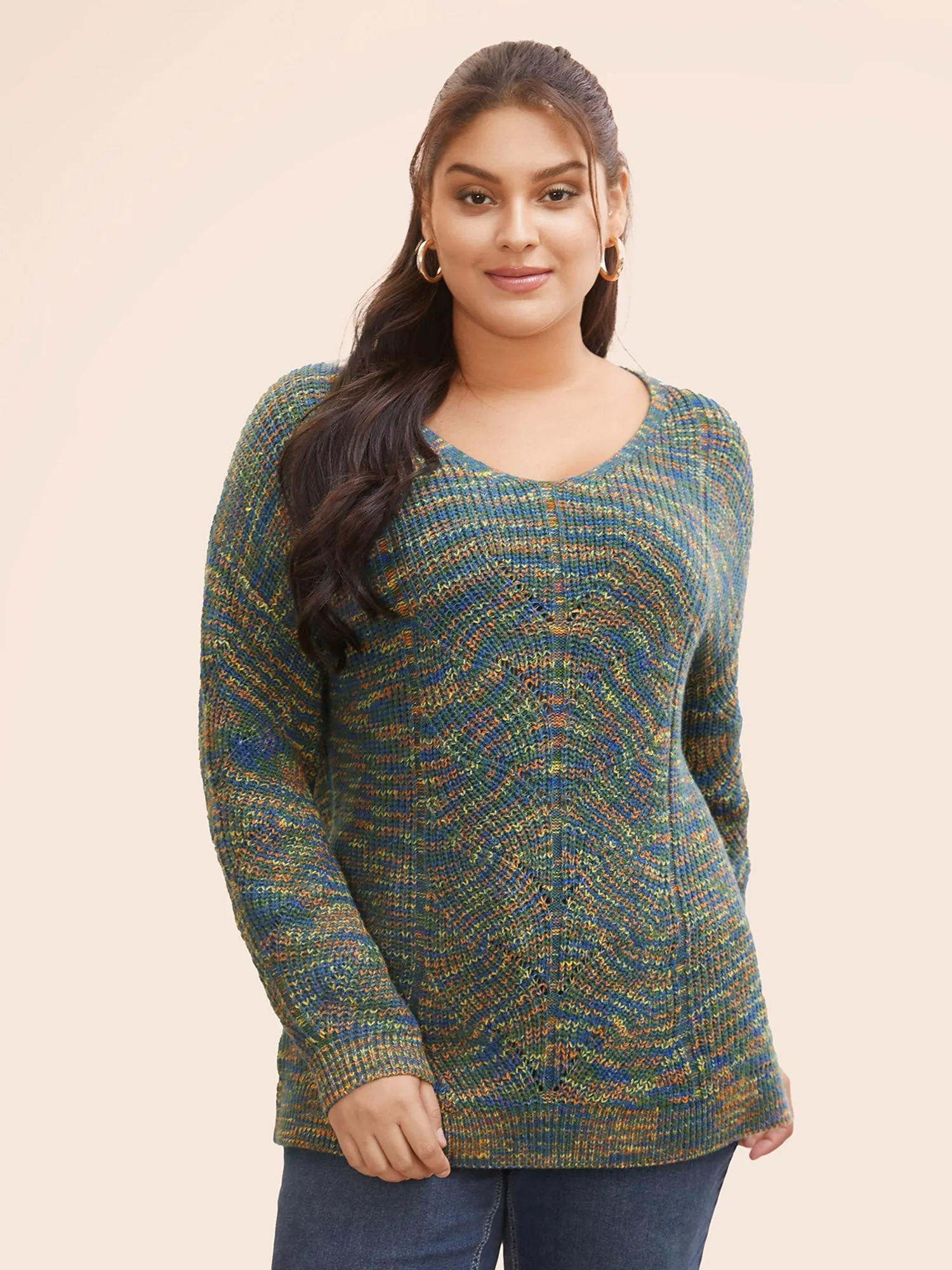 V Neck Texture Heather Cable Knit Pullover sold by Bloomchic