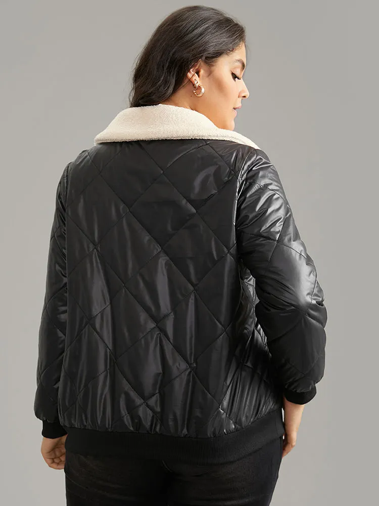 Fuzzy Trim Patchwork Zipper Quilted Jacket sold by Bloomchic product image thumbnail 2