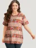 Halloween Floral Print Striped Crew Neck T-shirt sold by Bloomchic