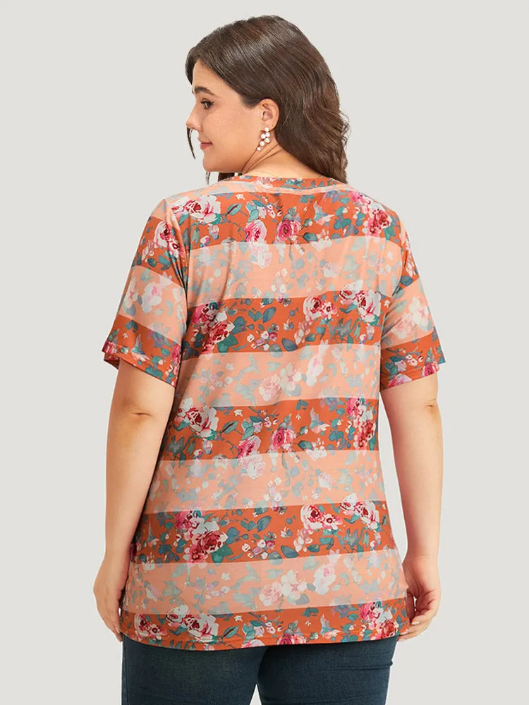 Halloween Floral Print Striped Crew Neck T-shirt sold by Bloomchic product image thumbnail 5