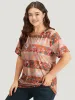Halloween Floral Print Striped Crew Neck T-shirt sold by Bloomchic