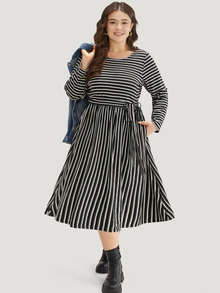Striped Round Neck Belted Dress sold by Bloomchic product image thumbnail 3