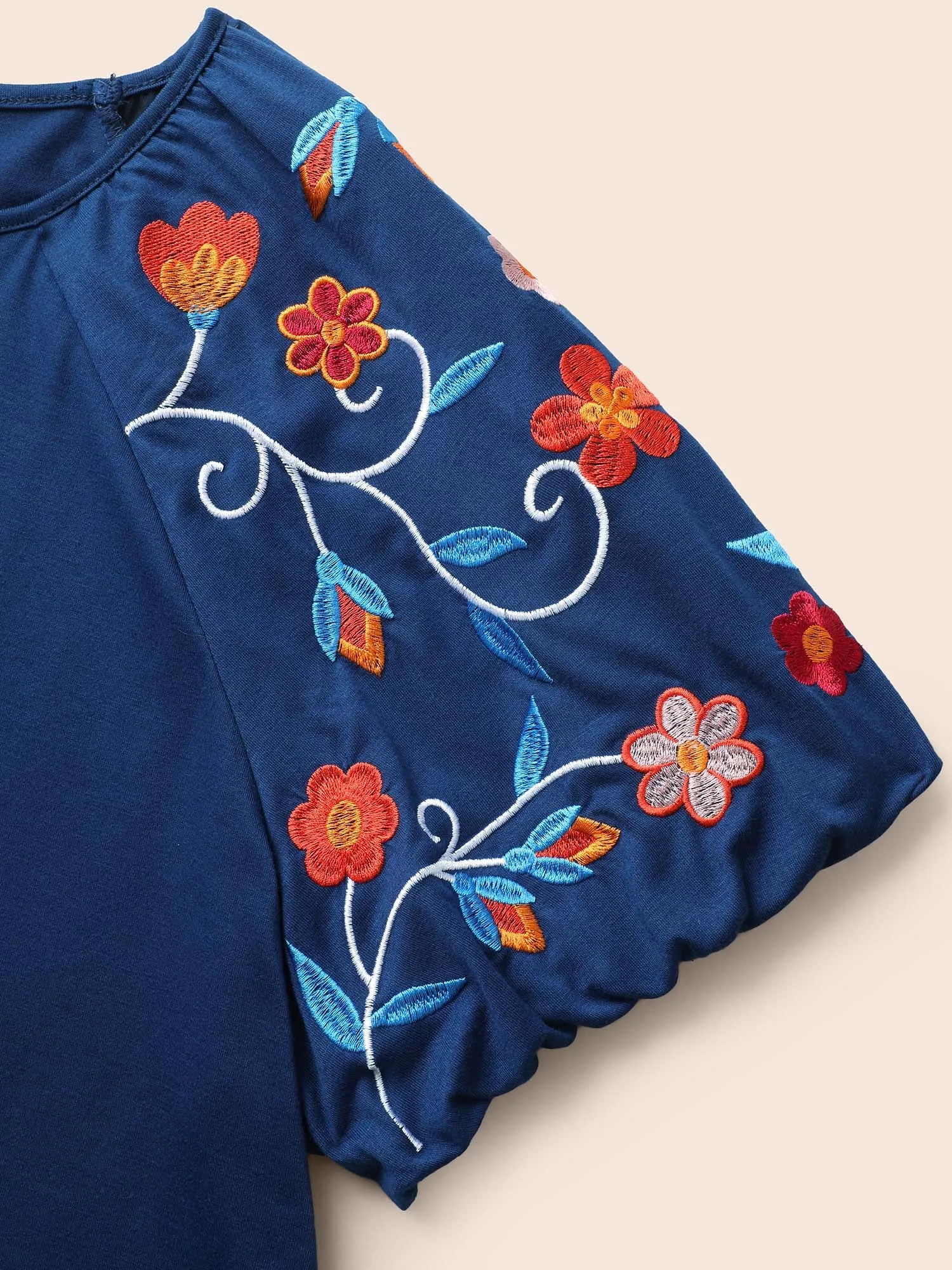Floral Embroidered Lantern Sleeve T-shirt sold by Bloomchic product image thumbnail 5